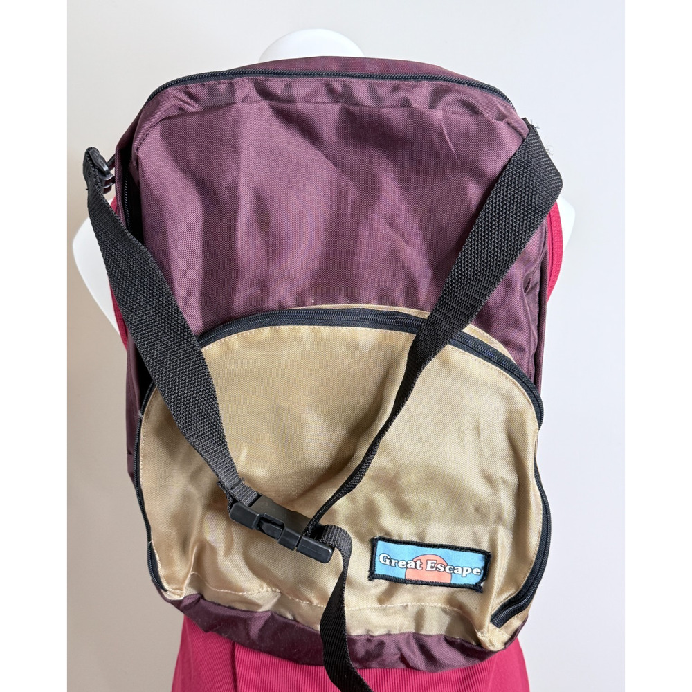 Vtg. 90s Great Escape Backpack Burgundy and Tan - Picture 3 of 5